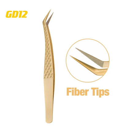 GEMERRY Golden Fiber Tips Eyelashes Tweezers Extension Stainless Steel Tweezer for Volume Fans Professional Tools