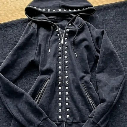 Retro Gothic Hip Hop Hoodie Featuring Quirky Patchwork Zipper Hoodie Y2K Men Women Green Casual Cartoon Hoodie Loose Sweatshirt
