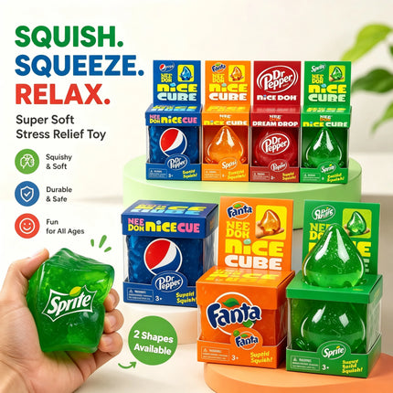 Dr Pepper x NeeDoh Nice Cube Squishy Soft Squeeze Fidget Cube Stress Relief Anxiety Relief Sensory Toy for Kids and Adults