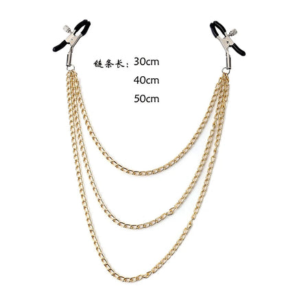 Chain Nipple Clamps Gold & Silver Dual-Tone Alternative Bell-Style Adjustable Nipple Clips BDSM Teasing Adult Novelty Sex Toys