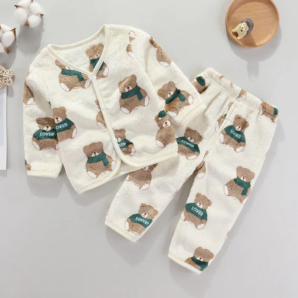 2Pcs Set Newborn Baby Clothing Flannle Spring Autumn Set for Babies Soft Toddler Jacket Baby Pant Cartoon Boys Girls Set 0-24M
