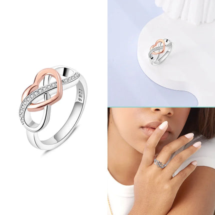 Original Romantic Heart-shaped White Zircon Shell Bowknot Rings 925 Sterling Silver  Women Jewelry Valentine's Day Birthday Gift