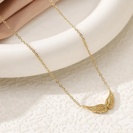 Stainless Steel Personalized Angel Double-hole Wing Pendant Necklace for Women, Jewelry Gift