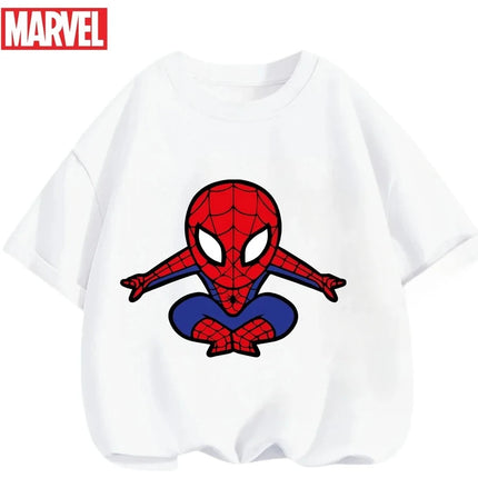 Marvel Summer Children's 100% Cotton T-Shirt Comfortable Soft Fabric Classic Cartoon Spider-Man Pattern Suitable for Both Boys and Girls