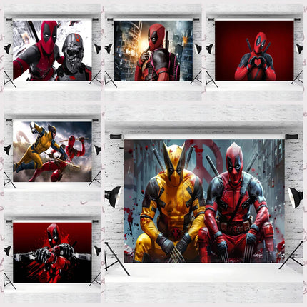 Superhero Deadpool Theme Customized Boys Birthday Party Decoration Banner Provided Portrait Photography Studio Background Props