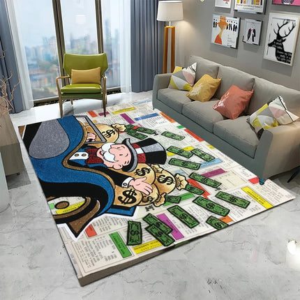 Dollar Monopoly Cartoon Retro Games Carpet Rug for Home Living Room Bedroom Sofa Doormat Decor,kids Area Rug Non-slip Floor Mat