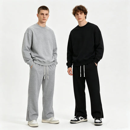 Streetwear Flared Joggers Sweatpants Men's Open Bottom Drawstring Elastic Waist Ankle Zip Up Athletic Lounge Pants Grey/Black