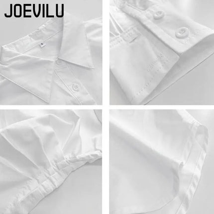 JOEVILU White Shirt Women’s Waist-defining Blouse Slim Fit Long Sleeve Tops Figure-hugging Office Shirts Korean Style Clothes