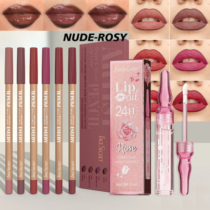 7Pcs Lip Set Velvet Matte Lip Liner and Lip Oil Set Waterproof Long-Lasting Lip Liner Set Cosmetics