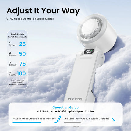 Vention Handheld Fan Superconductive Cooling 100 Speeds 13000 RPM LED Digital Display Handheld Turbo Foldable Outdoor Fan