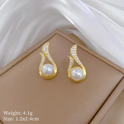 XIYANIKE316L Stainless Steell Necklace Earring Set For Women Pearl Zircon Water Droplet Design Personal Clavicle Chain Ear Studs