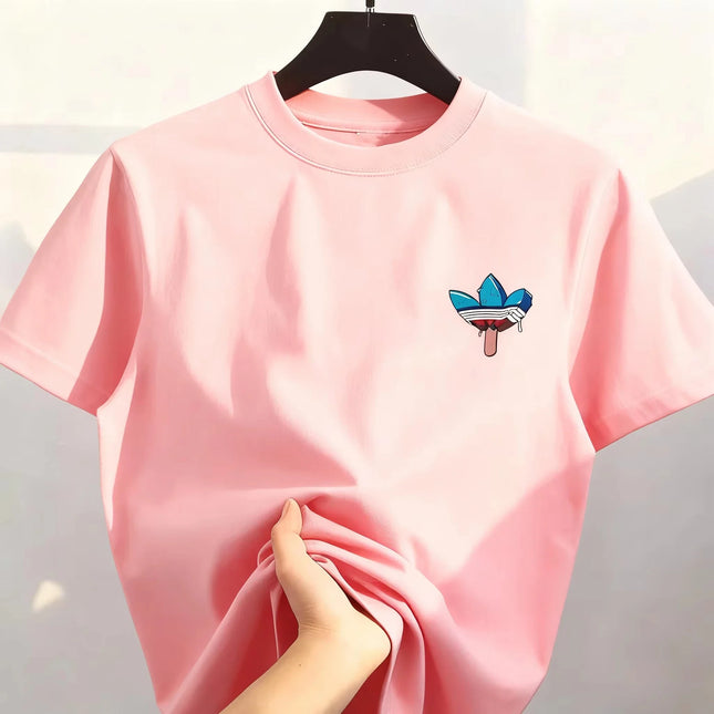 2026 New Best-selling Korean Street Pure Cotton Cartoon Printed Round Co Mfortable and Loose Men's and Women's T-shirts Tops