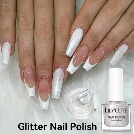 LILYCUTE 7ml Glitter Nail Polish Colorful Bright Shining Pearl Auroras Effect Shell Manicue Nail Art Varnish No Need Lamp Cured