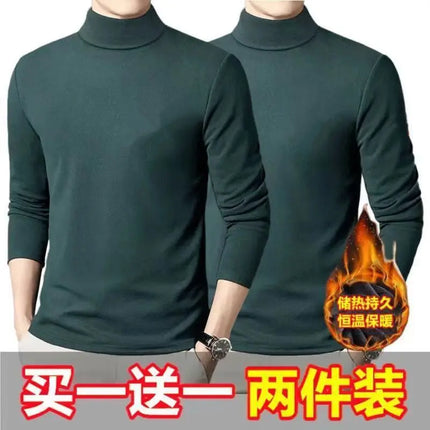 Thickened Inner Fleece-Lined Men's Polo/Turtle Neck Warm Long Sleeve Base Layer Top Autumn Winter Fashion Outwear T-Shirts