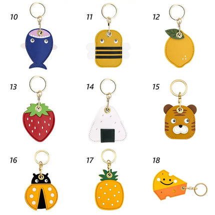 Leather Strawberry Lemon Keychain Case Holder Fashion Women Car Key Ring Charm Bag Car Pendant Gift Anti-lost Pet Dog Cat Collar