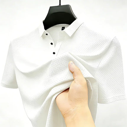 Mens Sporty Short Sleeve Polo Shirt With Waffle Texture Casual Athletic Top Moisture Wicking For Office Work And Weekend Outings