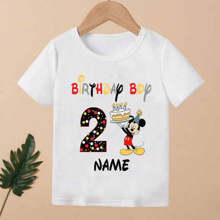Mickey Mouse Print Cartoon Girls Clothes 1 2 3 4 5 6 7 8 9 Years Happy Birthday Custom Name Kids T-shirt Baby Children T-Shirt