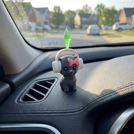 The Sims Cat Dancing Cat Car Ornament Creative Cute Kitten Mini Earphone Cat Model Home Desktop Decor  Automotive Interior Gift