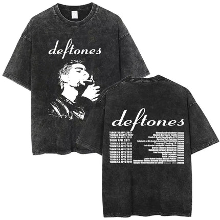 New Arrival Mens Clothes Tee Shirt Homme Washed Vintage Rock Band Deftones Private Music Graphic  Men Clothing New in Top & Tees