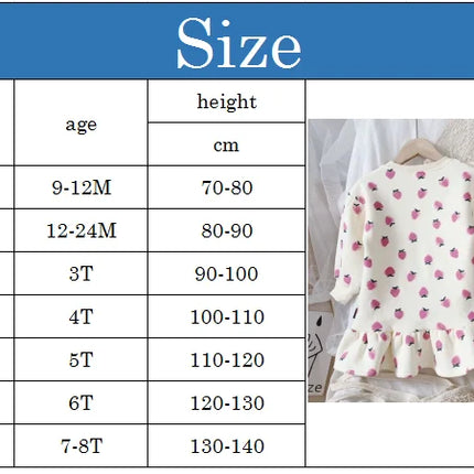 Girls' Dress Cartoon Strawberries  Autumn New Korean Girls' Splicing Pleated Dress Printed Baby Kids Casual Clothes