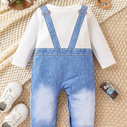 Newborn Baby Boy Printed Romper: Crew Neck Long-Sleeve One-Piece Outfit – Casual Spring/Autumn Wear, Versatile for Daily Use and