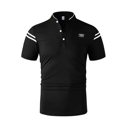 2025 New Men's Casual Fashion Solid Color Short Sleeved Polo Shirt Stand Up Collar Versatile Comfortable Top