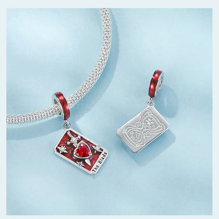 WOSTU 925 Sterling Silver Colorful Tarot Cards Charm Pendent Magic Star Moon Sun Lover Bead Fit DIY Bracelet Necklace Women Gift