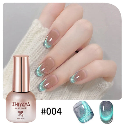8ml Water Light Cat Eye Gel Nail Polish Nude Color Sparkling Glass Semi Permanent Jelly Moonlight Magnetic Nail Polish