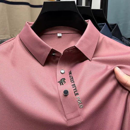High End Brand New Summer Solid Color Silk Cotton High-quality Short Sleeved Polo Men's Fashionable Business Seamless Casual Top