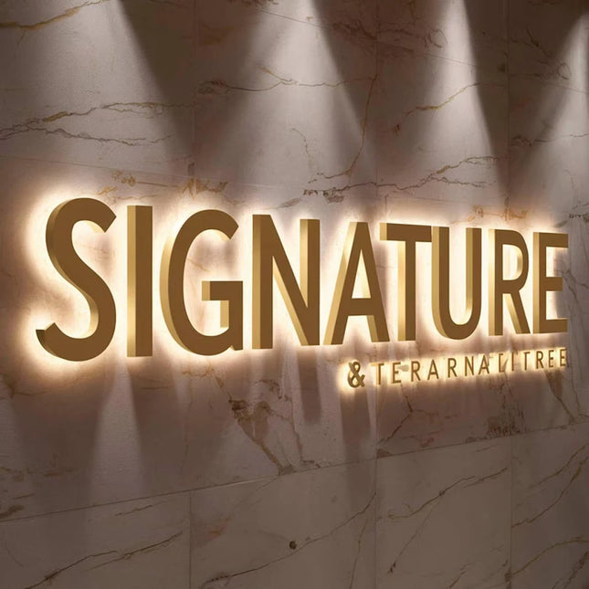Gold 3D Outdoor Letters Illuminated Metal Backlit Sign Custom LED Lighted Company Business Signage for Indoor/Outdoor Use