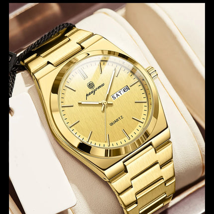 PAAZOMU Luxury Quartz Men's Wristwatch Sport Men Watches Waterproof Luminous Date Week Stainless Steel Men's Watch Male Reloj+box