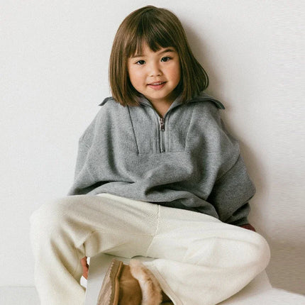 Autumn New Children's Cotton Half-Zipper Sweatshirt 2026 Fashion Streetwear Boys And Girls Lapel Long-Sleeved Pullover Sweaters