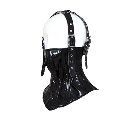 PU Leather Neck Corset Collar Restraint Bondage Locking Roleplay Face Cover Mouth Slave Adult Sex Toys for Couples SM Costume