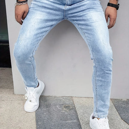 Autumn New Men's Stretch Jeans European American Fashion Casual Vintage Washing Feet Elasticity Denim Trousers Male