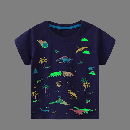 Little maven 2026 New Fashion Boys T-shirt Summer Luminous Dinosaur Animal Cotton Causal Clothes Lovely Tops for Kids 2-7 year