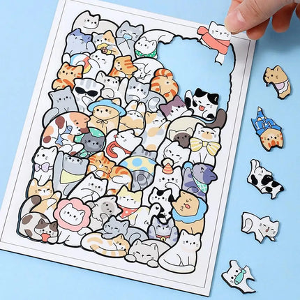 50pcs Wooden Cat Puzzles Animal Wooden Puzzle Stacking Toys Educational Puzzle For Kid Boys Girls Gifts Decoration Painting