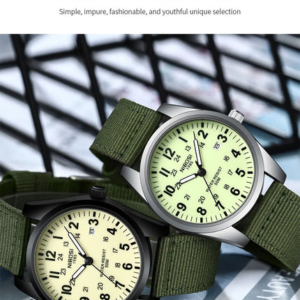 NIBOSI Fashion Luminous Watch Men Nylon Strap Auto Date Quartz Wristwatches Men Sports Military Watch for Men Reloj Hombre 2024