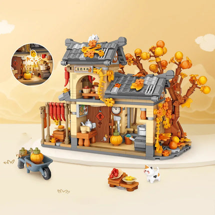 LOZ-1379 Sun Autumn House Building Blocks, Wooden house Education Model Assembly, children's building block toys, birthday gifts