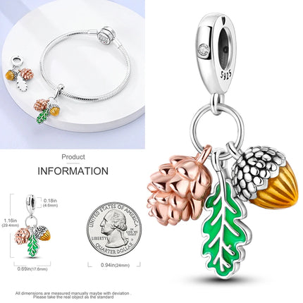 New 925 Sterling Silver Cactus Four Leaf Clover Charm Spring Green Series Bead Pendant For Original Beads Bracelet DIY Jewelry