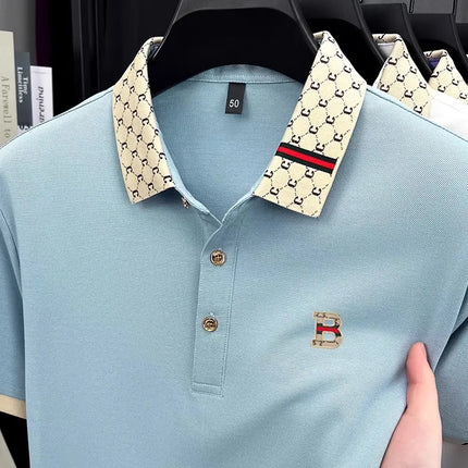 Luxury brand B letter embossed short sleeve polo shirt men summer lightweight breathable new fashion color blocked lapel T-shirt