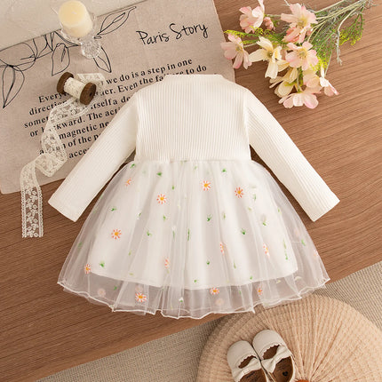 Baby Girl Dresses Spring And Autumn Floral Embroidery Mesh Girls Dresses Cute Long Sleeve Girls Princess Dresses