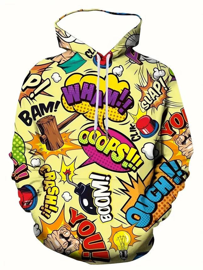 Colorful Cartoon Pattern Hoodies For Men Fun Letter 3D Printed Sweatshirts Autumn New Casual Long Sleeves Pullover Unisex Tops