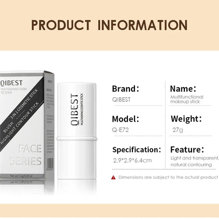QIBEST Multi-functional Makeup Balm Pearlescent Highlights Stick Cheek Blush Brighten Highlight Stick Lip Balm Contour Pen