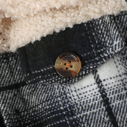Baby boy fashionable and simple long sleeved plaid patchwork plush jacket for autumn and winter