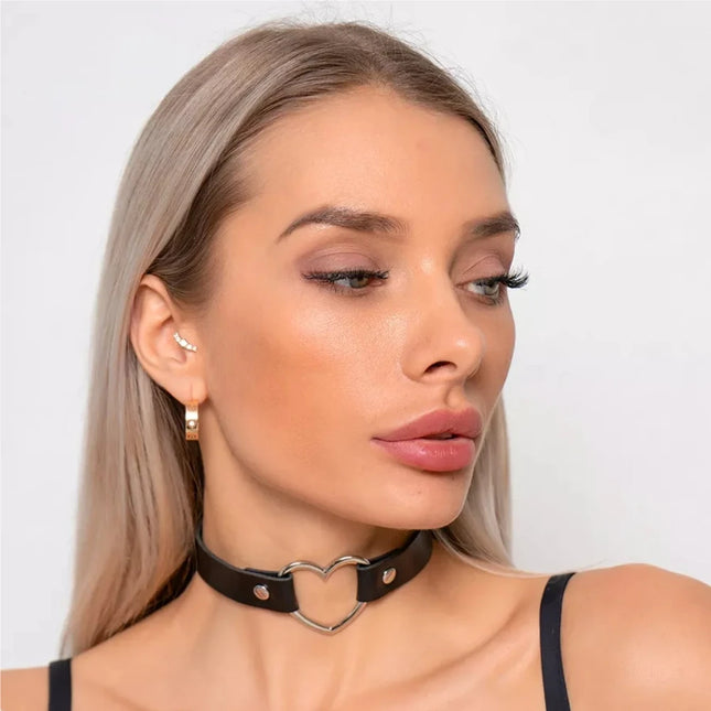 PU Leather Women's Fashion Harness Belt Gothic Street Punk BDSM Collar Bondage Necklace Restraint for Couples Party Role Play