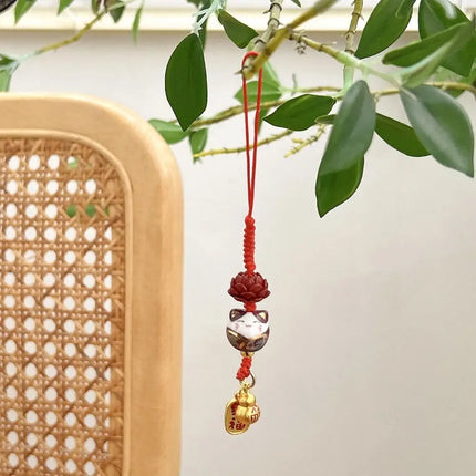 Sweet Cartoon Maneki Neko Key Chain Ceramic Ornament Lucky Cat Phone Charm Fortune Phone Lanyard Lucky Cat Phone Strap Girls