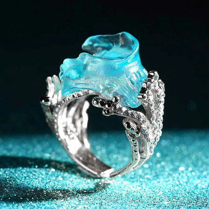 1/3PCS Ocean's Oath Wave Decorative Ring Necklace Earrings Jewelry Set For Women Gift Fashion Sky Blue Decoration Jewelry Gift