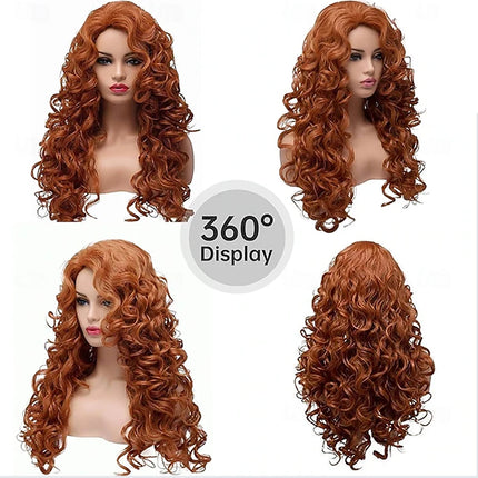 Synthetic Hair Long Curly Wig Wavy Copper Red for Carnival Festival Party Costume