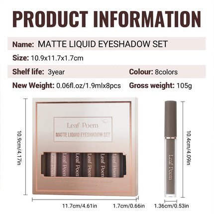 Eyes Makeup 8pcs Matt Liquid Eye Shadow Set Ice Cream Texture, Moist and Silky, Easy To Color and Long-lasting Natural Eyeshaow