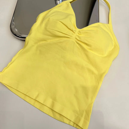Longline Strappy Gym Top Custom Logo Backless Gym Clothes Women Scrunch Built-in Bra With Removable Cups Yoga Tank Tops